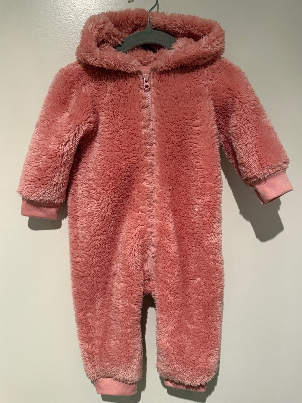 Child of Mine by Carter's Pink Plush Fleece Hooded Pram Suit Jumpsuit 6-9M